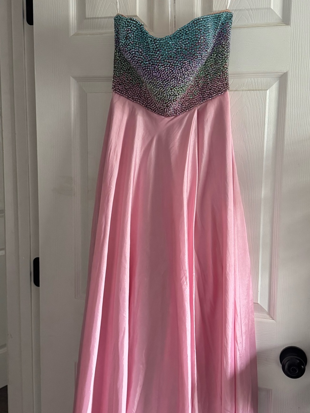 Sherri Hill Pink Gown with Iridescent Beaded Bodice